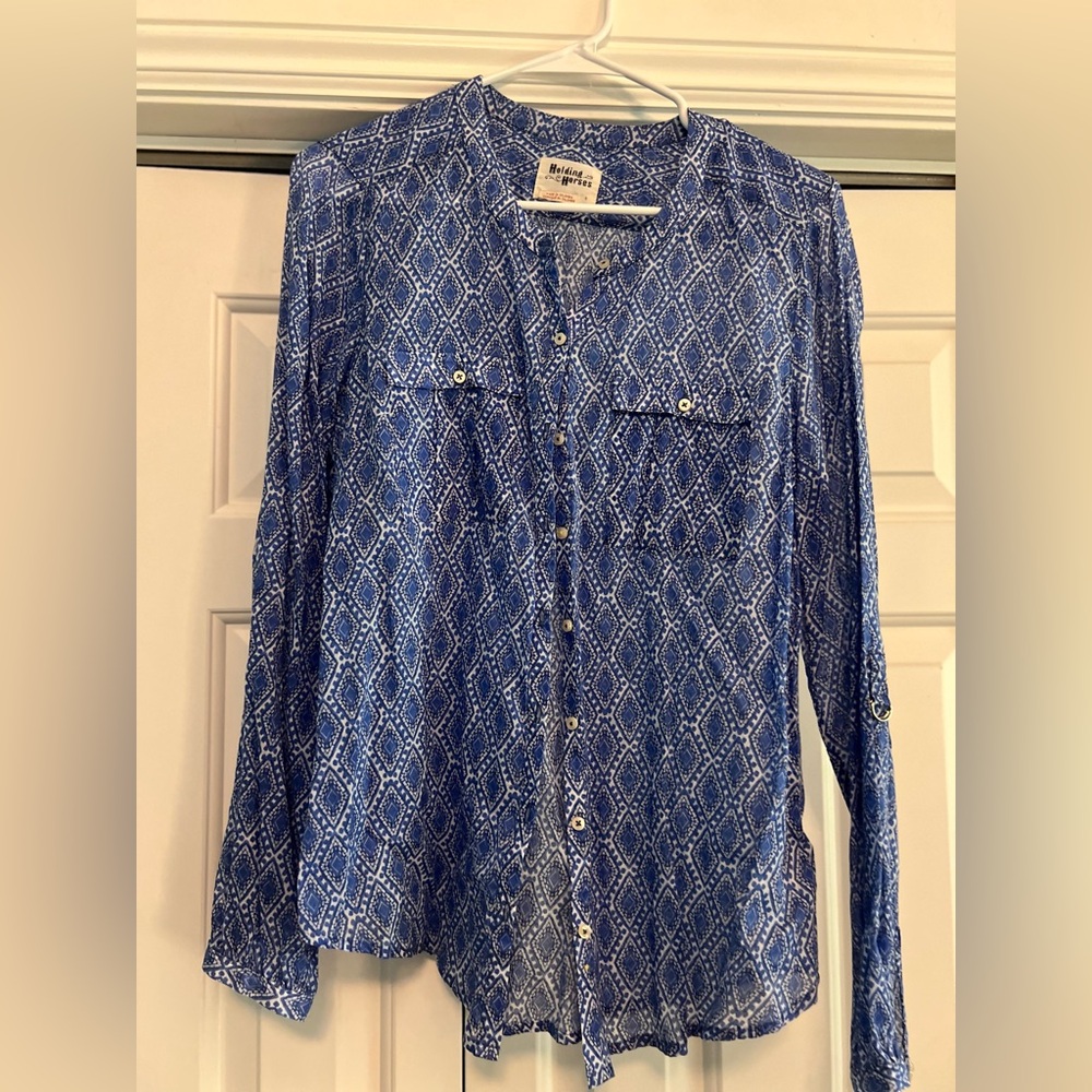 Women’s Holding Horses Indigo Geometric Button Down Shirt